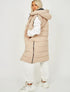 RISING WOMEN’S QUILT HOODED LONG JACKET - BEIGE